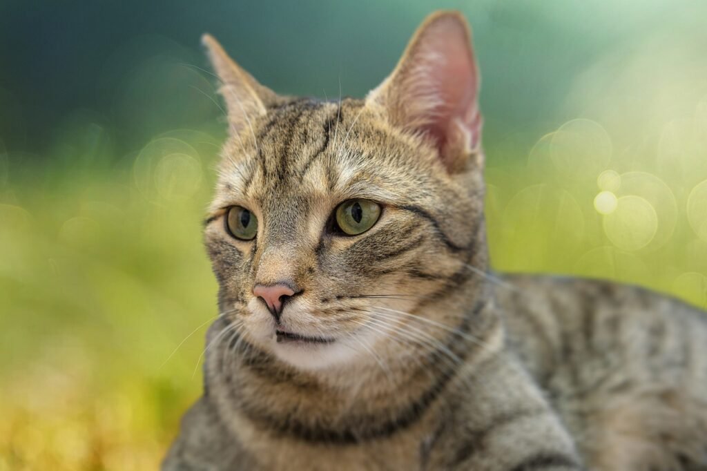 The ears of the American Shorthair are medium-sized and set wide apart, slightly rounded at the tips.