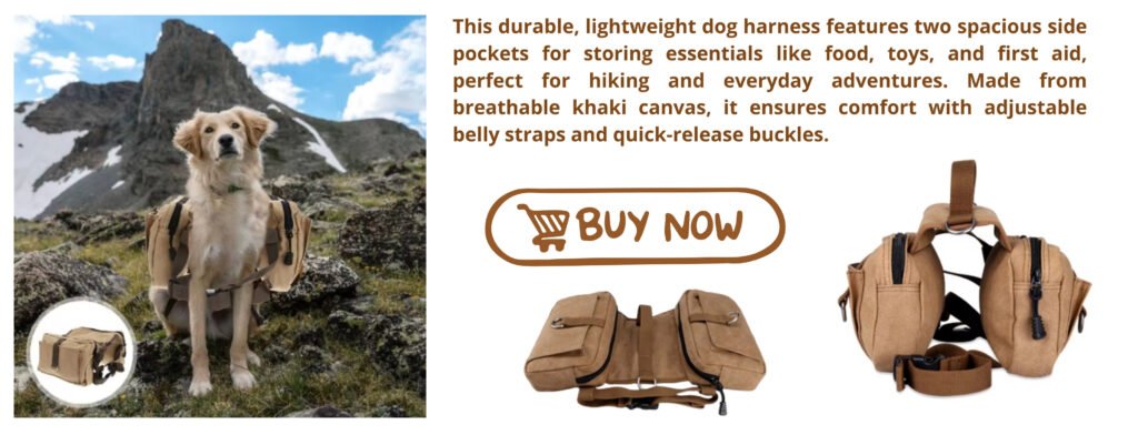 This durable, lightweight dog harness features two spacious side pockets for storing essentials like food