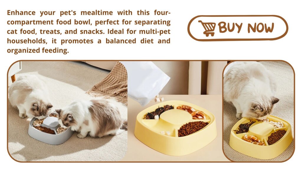 pet's mealtime with this four-compartment food bowl